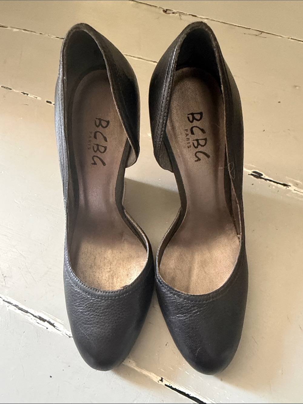 BCBG Paris Black Leather D'Orsay Heels